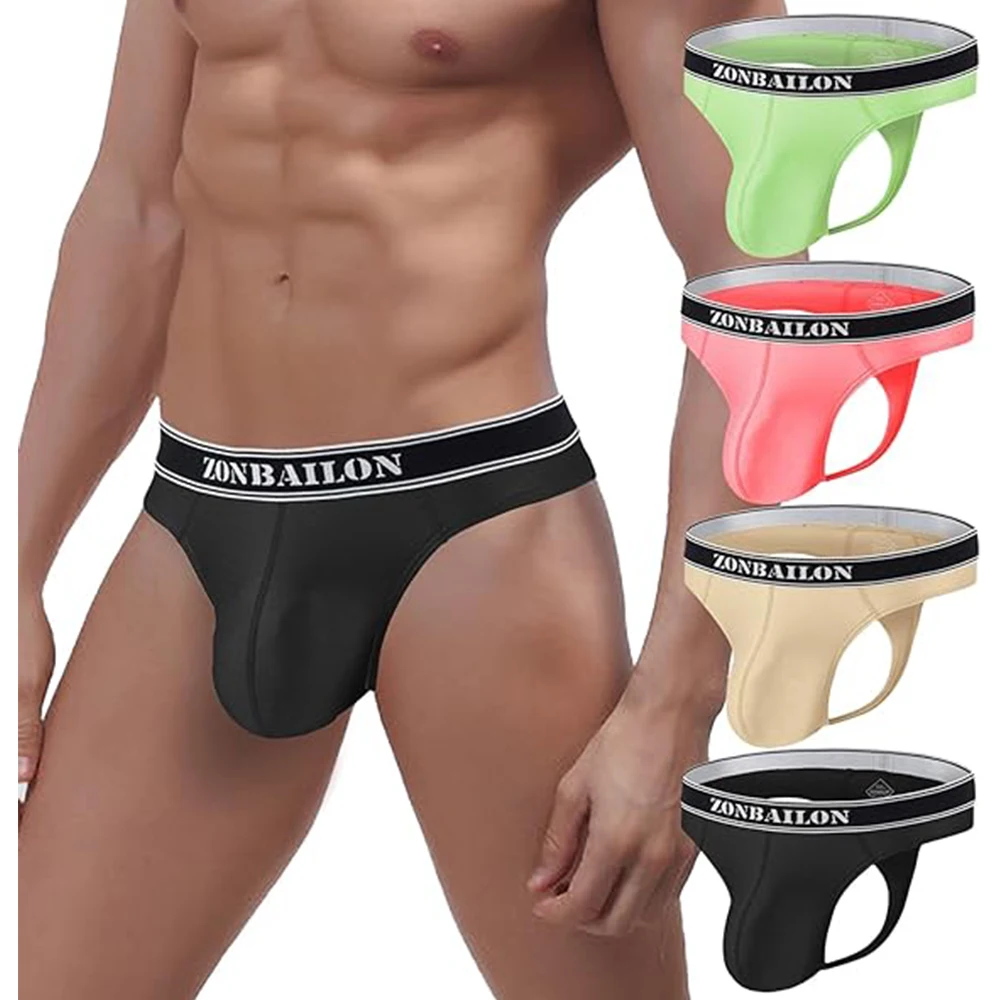 Jinshi Men's Sexy Thongs Underwear Ice Silk Briefs Male G-strings men T-back