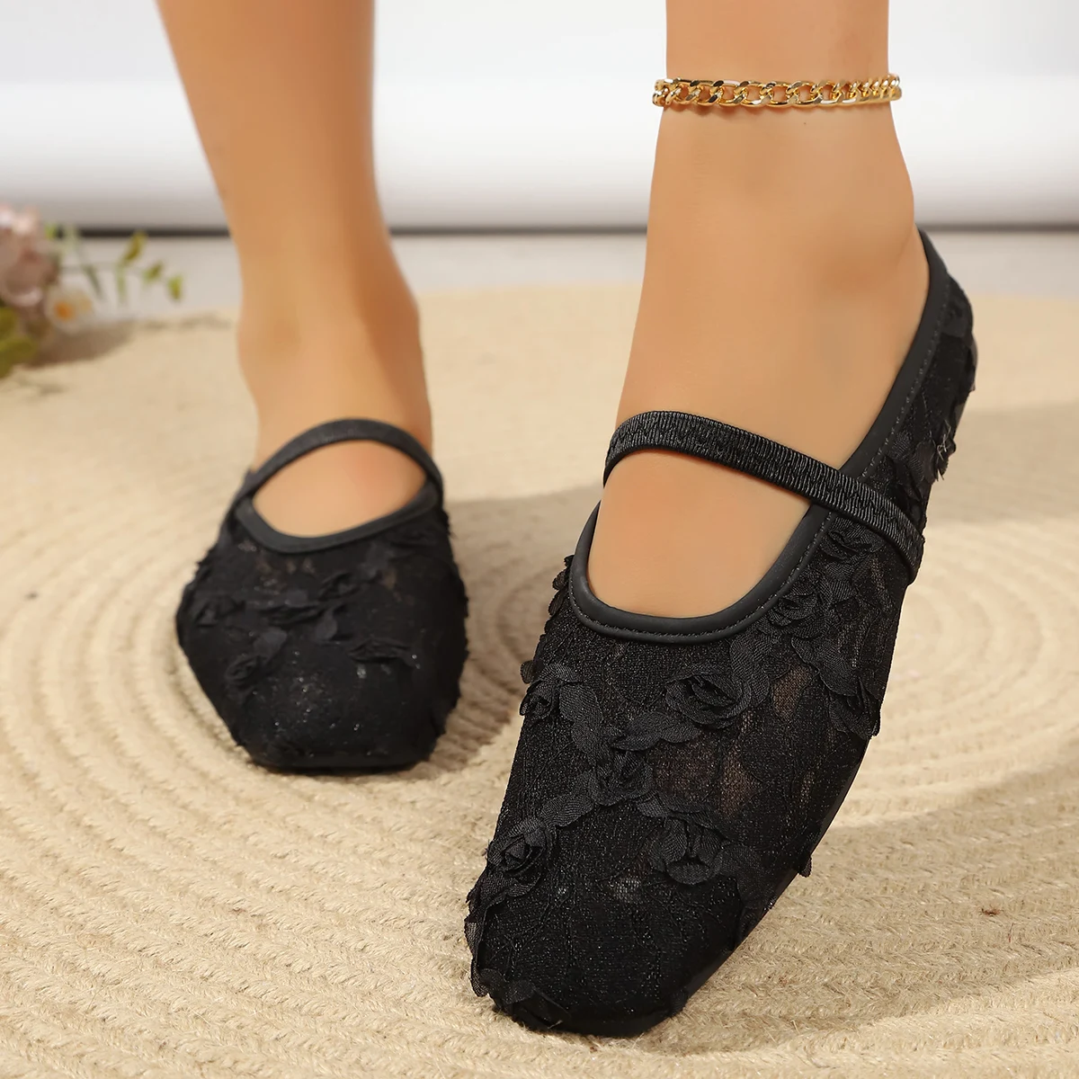 Sommerliche Elegante Quadratische Blumen-Mary-Jane-Schuhe für Damen – Modisch, Neu, Elegant und Bequem – Detail 4