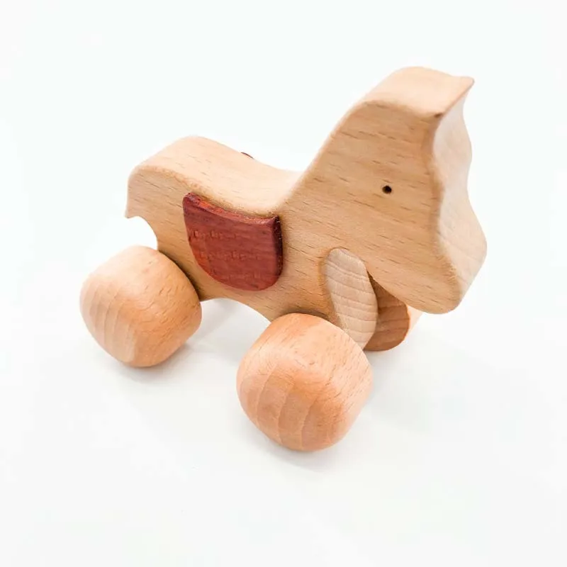 1Pcs Animal Shaped Car Puppy Pony Wooden Pushcart  Wooden Handmade Trolley Montessori Hand-brain Coordination Toys Baby Gift