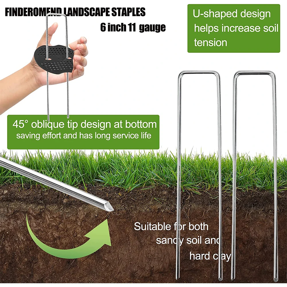 Landscape Staples and Gaskets Galvanized Steel Garden with Black Pads Pins Turf for Securing Weed Barrier Fabric Artificial