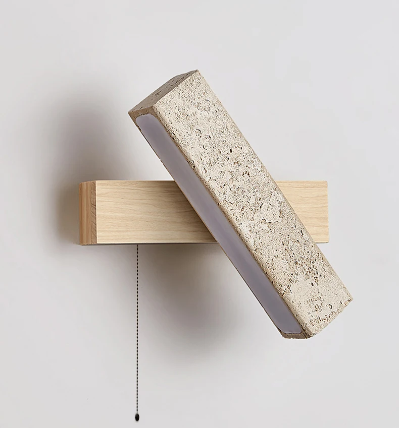 Switch LED Wall Lamp Natural Stone Wood Rotatable