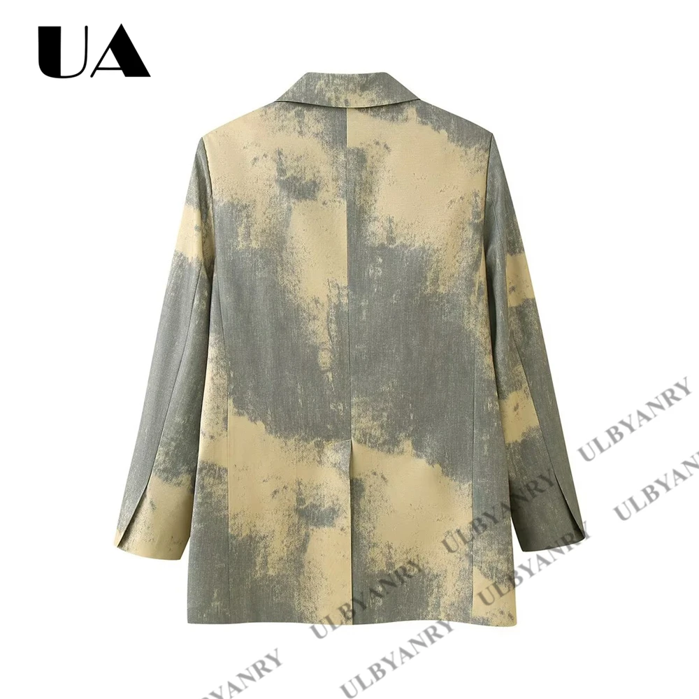 Tie Dye Ombre Blazer Jacket, Loose Fit Single Breasted Suit Coat for Women Streetwear Artistic Casual Office Look