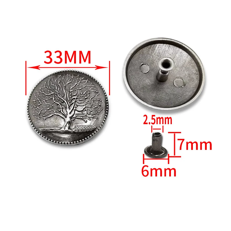 33MM albero in rilievo distintivo rivetto tappo posteriore Stud per borsa portafoglio in pelle Craft Coin Cochos fibbia cintura borsa Jeans accessori