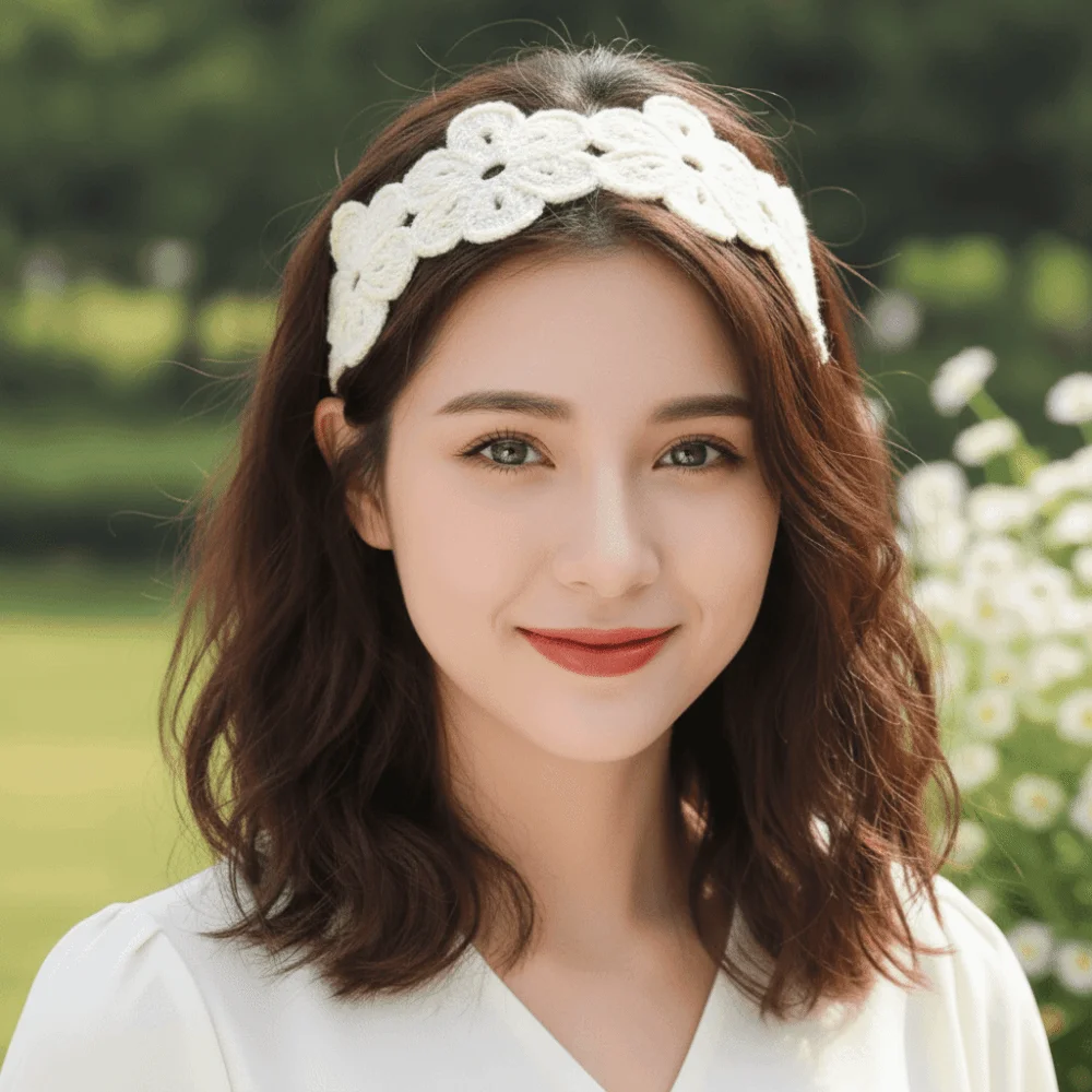 

Hair Accessories Headwrap Knitted Flower Hair Band Hollowed-out Handmade Crochet Wide Hairband Solid Color Hair Scarf Women