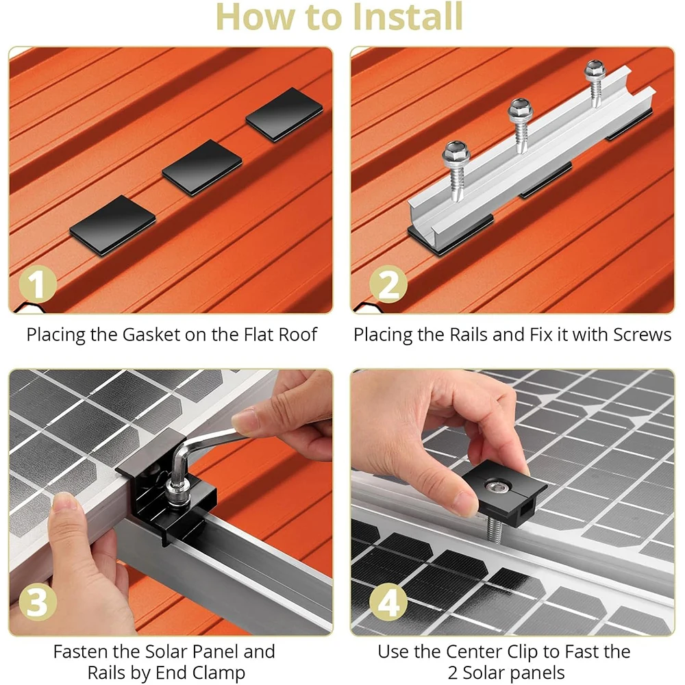 12 Pcs Solar Panel Bracket Kit  Aluminium Mounting Rail 30mm/35mm End Clamps Brackets for Flat Roof PV Mounting Rail image 2