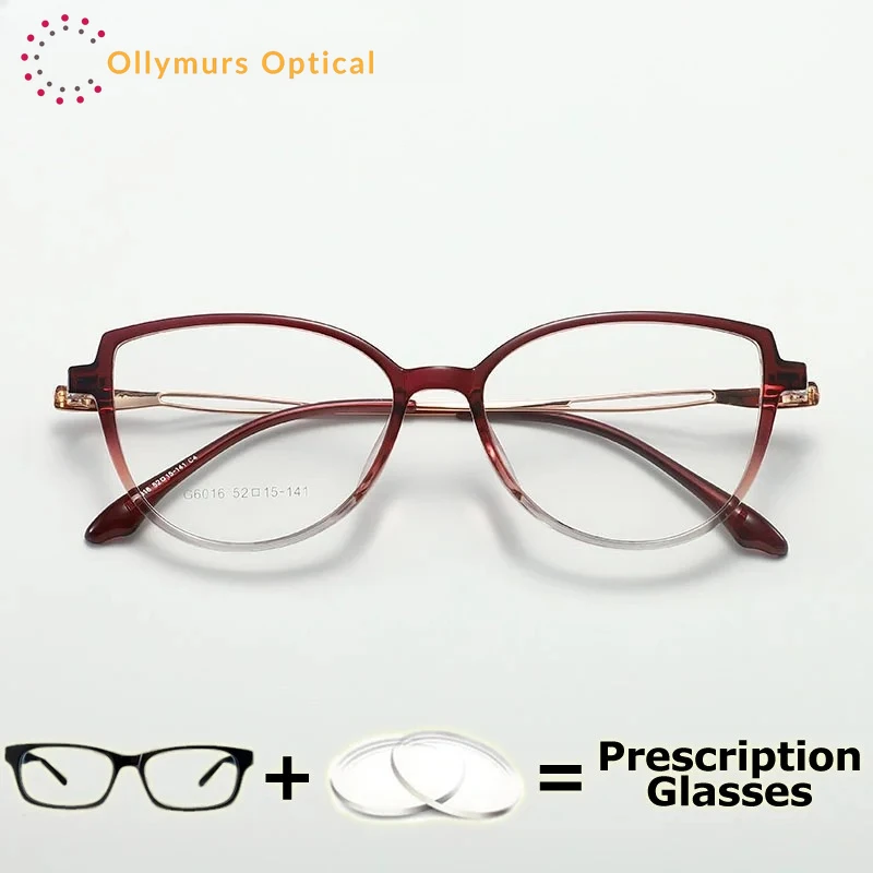 

OLLYMURS Prescription Glasses Cat Eye Women Myopia Recipe Clear Lenses Transition Multifocal Progressive Eyeglasses Woman