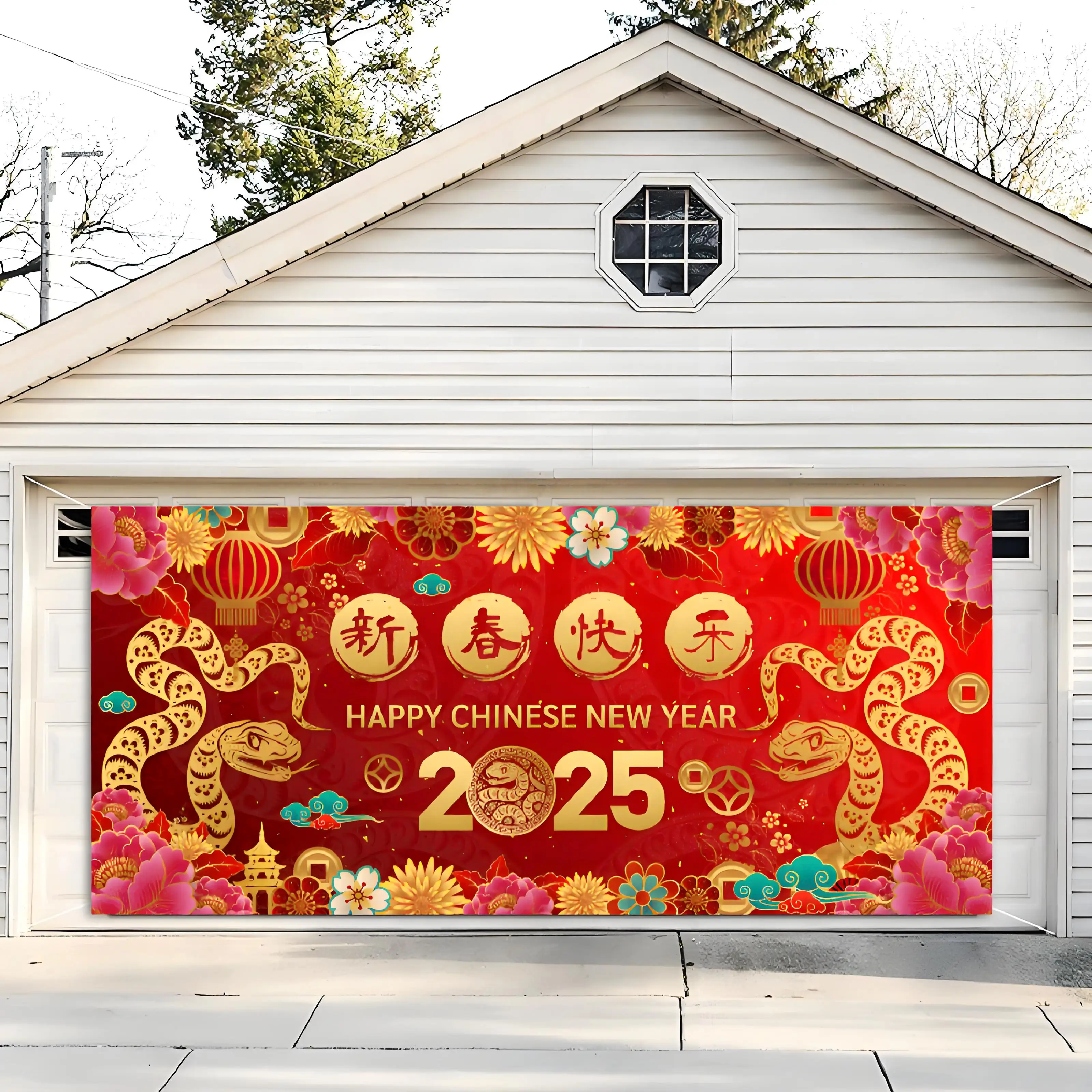 Happy Chinese New Year Garage door Snake Year Traditional Chinese festival Indoor and outdoor wall decoration