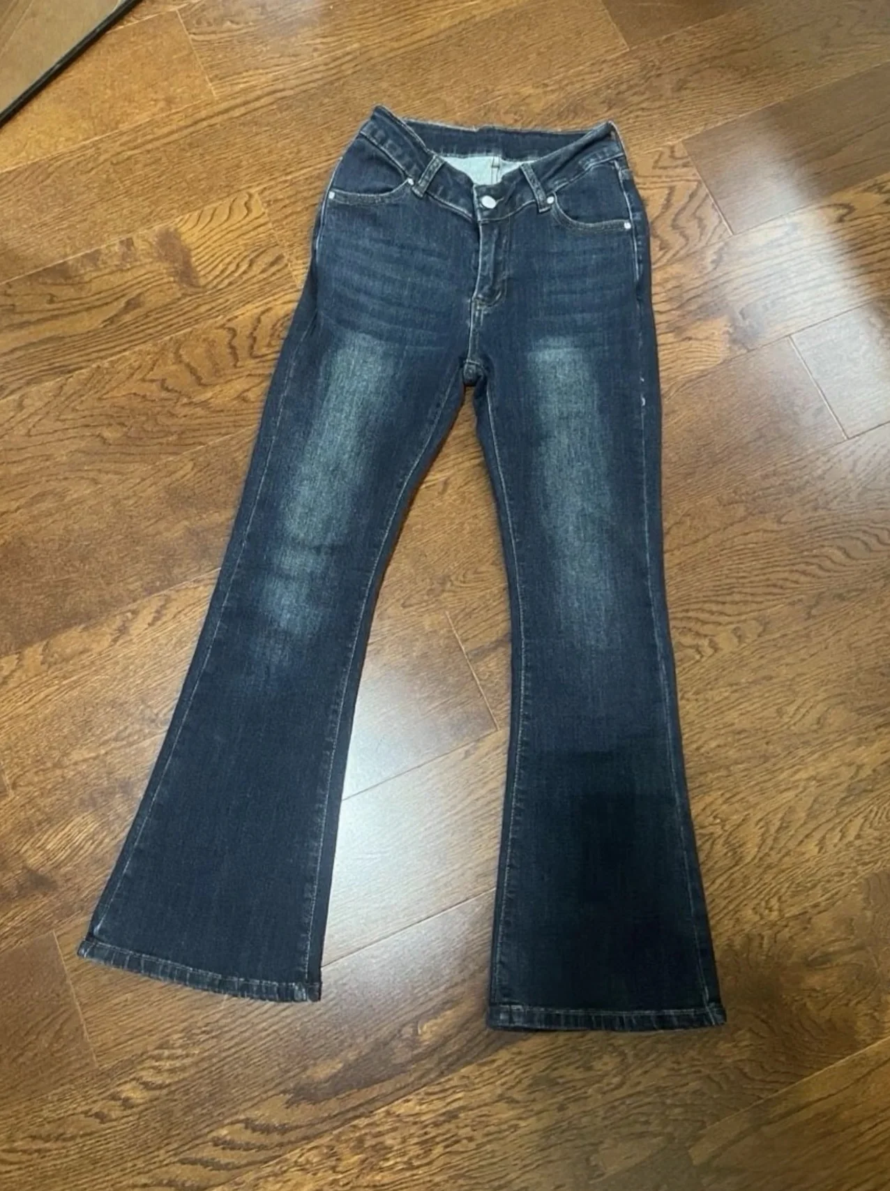 

Slimming High Waist Bell Bot Vintage Waed V Waist Distred Blue Jeans Women's Faion Cotton Stretch Denim