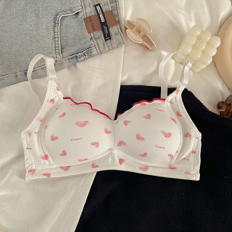 Sweet Caring Lingerie Lolita Girl Bra Gathers High School Students Without Steel Rings Comfortable Breathable Triangular Cup Bra