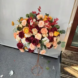 Orange Red Rose Artificial Flowers Wedding Table Decoration Road Lead Flower Ball Tbale Centerpieces Event Party Floral Props