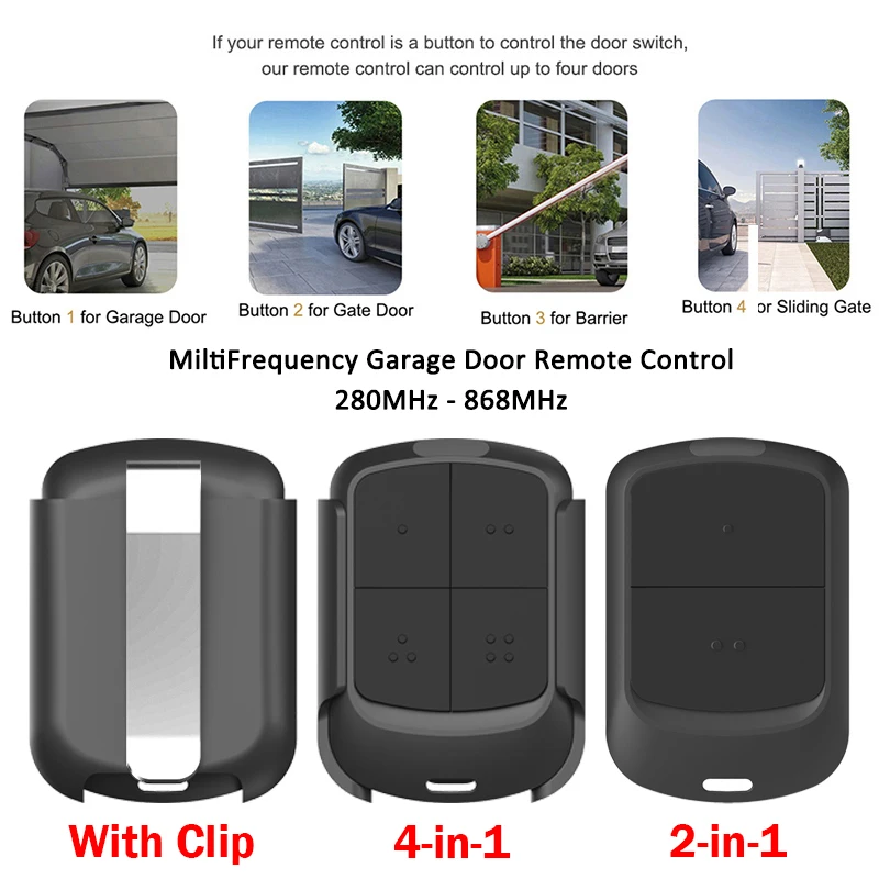 

280MHz-868MHz Garage Door / Gate Remote Control Duplicator With Clip 433.92MHz Garage Door Opener 433MHz Handheld Transmitter