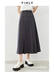 Vimly Grey A-line Umbrella Casual Midi Skirt Elegant Pleated Skirts for Office Ladies 2024 Spring Fashion Woman Clothing M3979