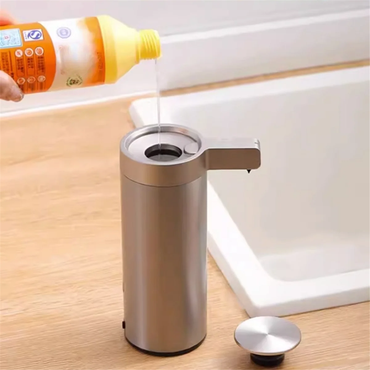 Stainless Automatic Liquid Soap Dispensers Kitchen Metal Lotion Bottle Touchless Induction Sensor Bathroom Accessories-A