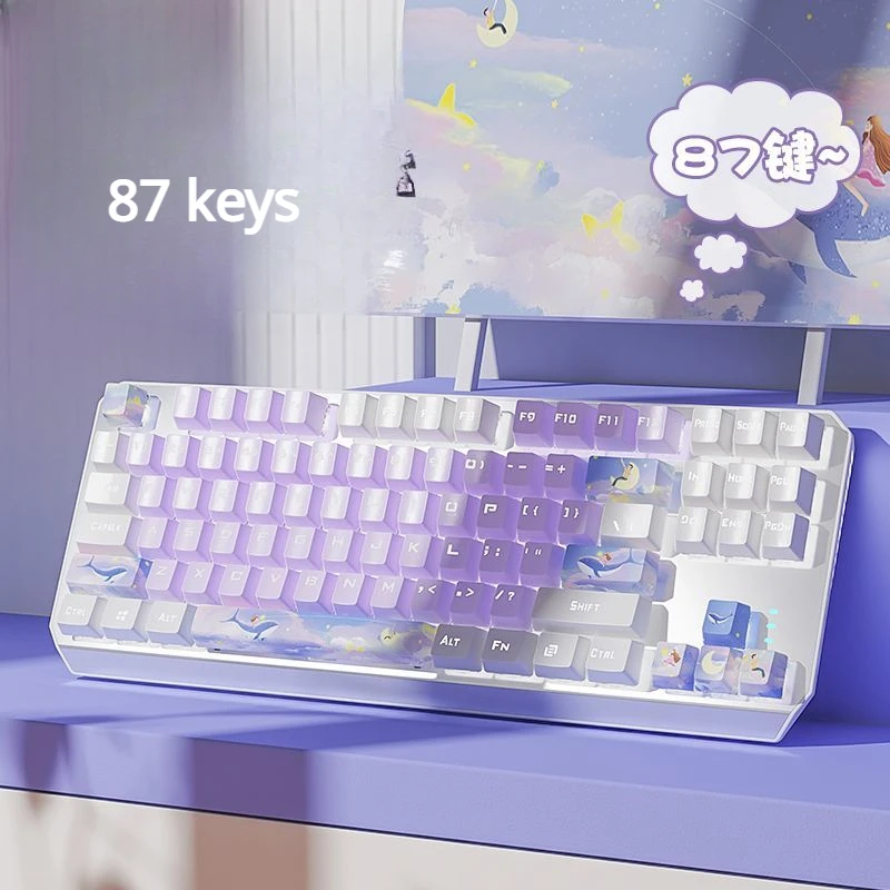 87/104 Keys Purple Whale Double Color Mechanical Keyboard Customized Girls Office Computer Wired Game Green Axis Purple Keyboard