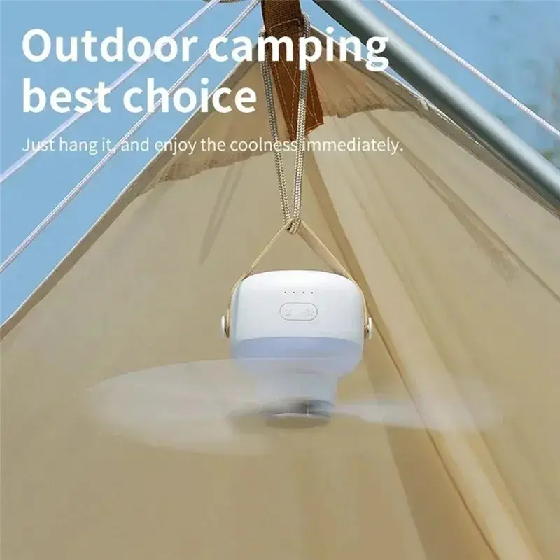 BABZ Portable Small Ceiling Fan with Light & Remote, USB Rechargeable Camping Fan, 3600mAh Battery, Hanging Hook for Tent Dorm