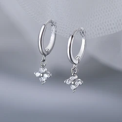 YILUOCD White Zircon Flower Hoop Earring for Women Luxury Crystal Four-leaf Clover Earrings Simple Fashion Huggies Jewelry Gifts