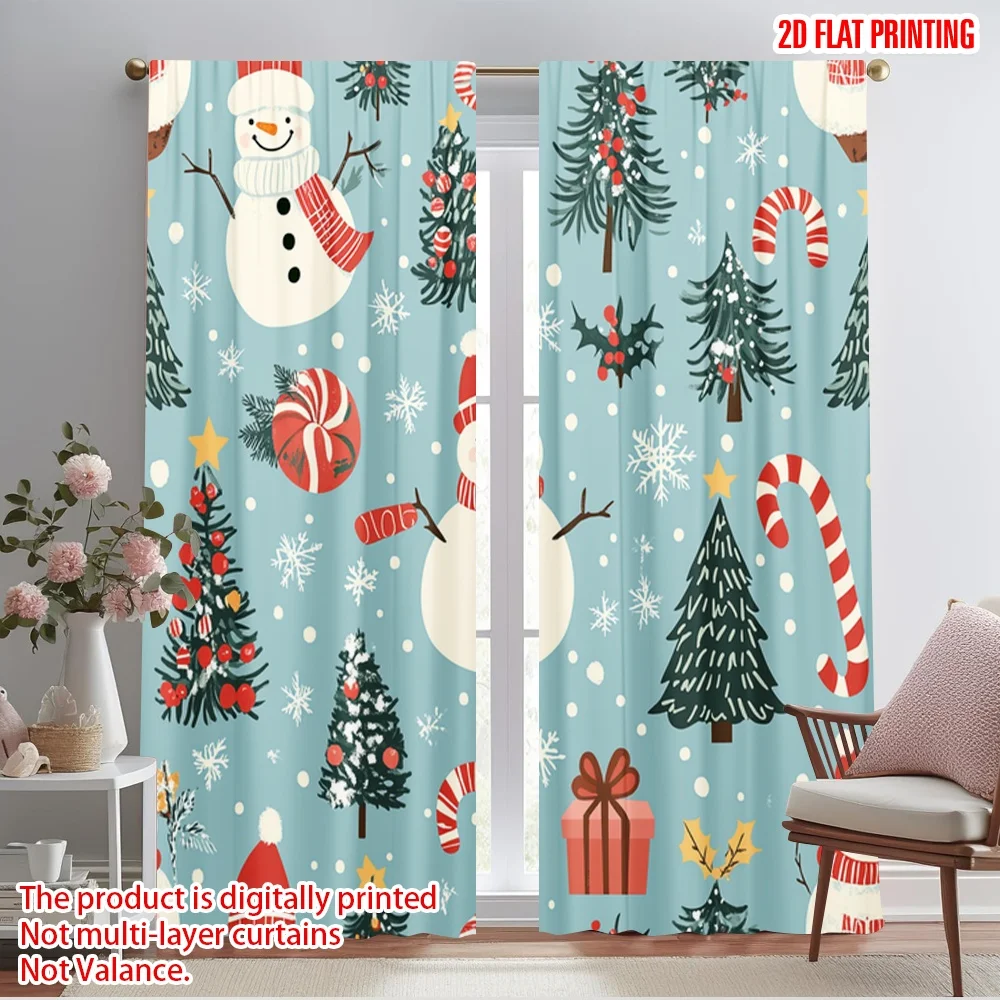 2 قطعة ، 2D الطائرة الطباعة لوحات الستار الشعبية لطيف ثلج شجرة عيد الميلاد البوليستر سهلة التركيب (بدون قضيب) ديكور المنزل