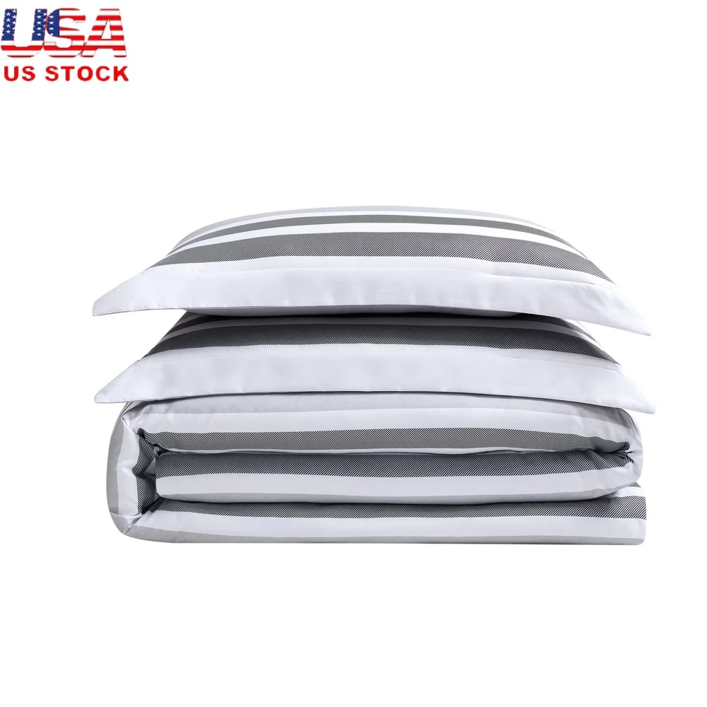 

King Duvet Cover Set 3 Piece Hypoallergenic Microfiber Bedding Stripe Pattern Machine Washable Includes Duvet Cover Shams