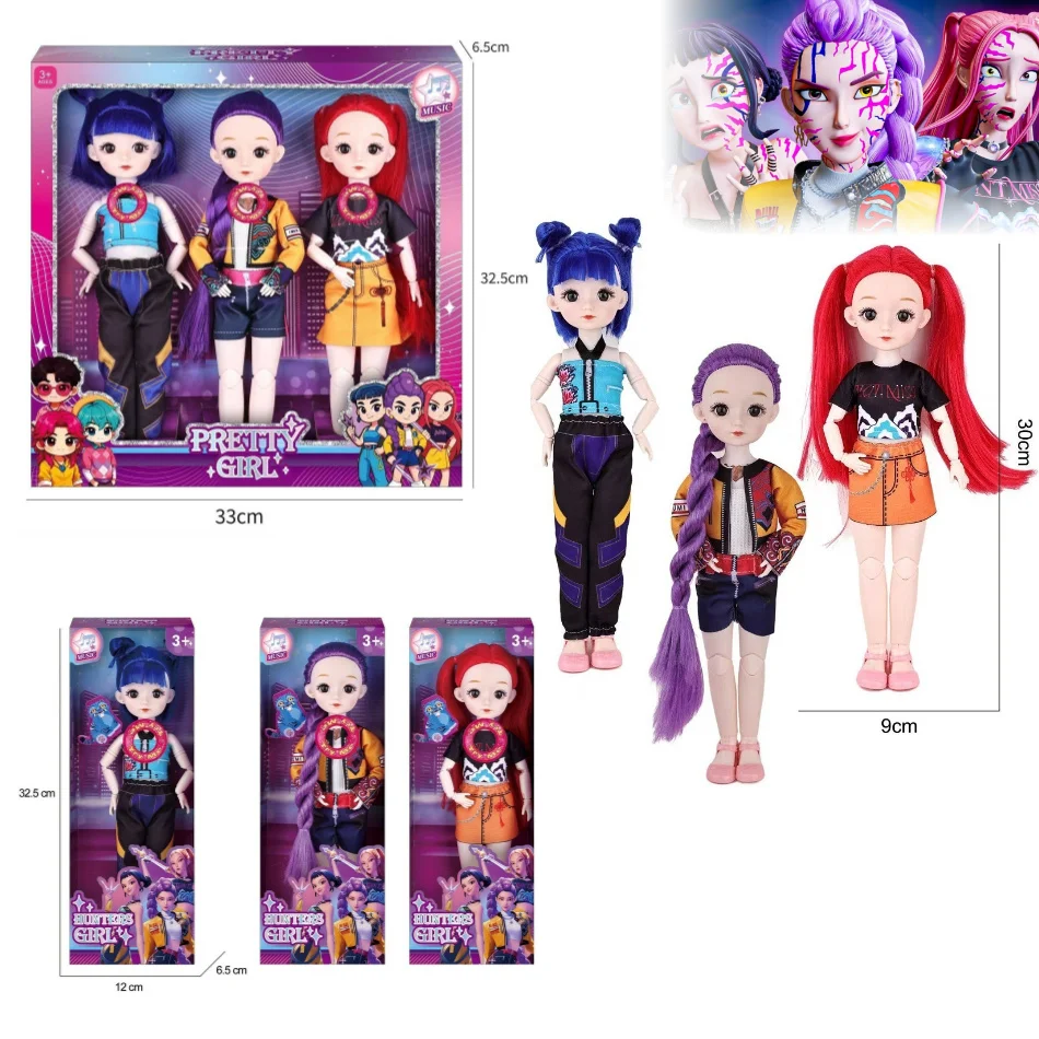 

2025 Hot Doll Toys 3D Eye Music Theme Song Anime KPop Demon Hunter Character 12 inch Solid Body 15 Joint Doll Toy for Girls Gift