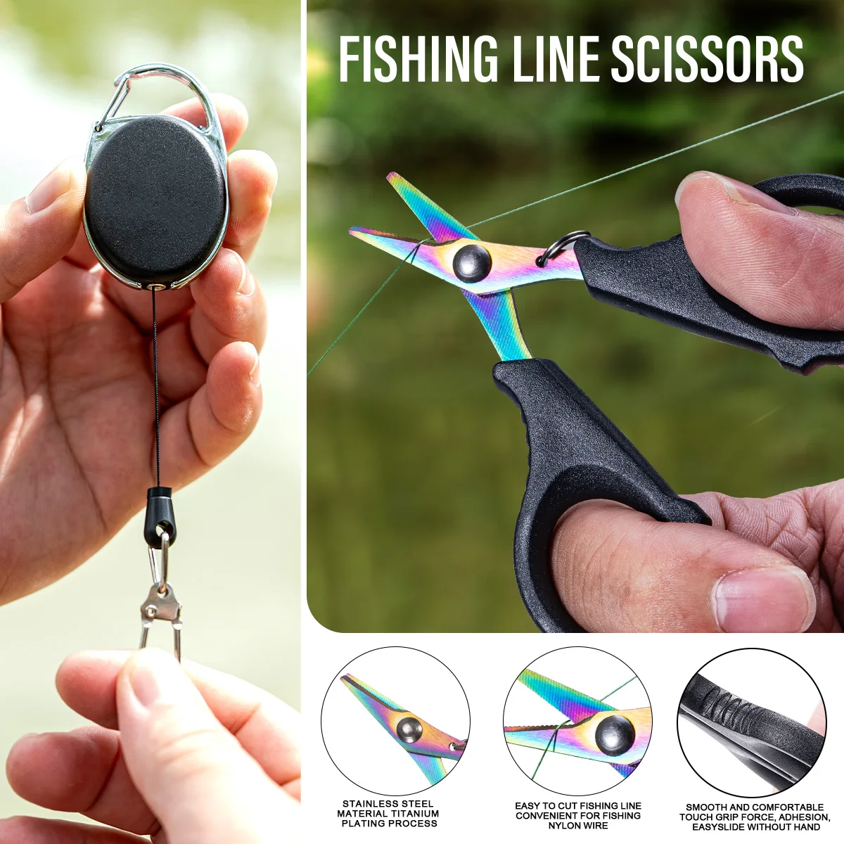 مجموعة أدوات صيد مكونة من 7 قطع، كماشة صيد احترافية طويلة الأنف، مقص قطع خط مضفر مقاوم للمياه المالحة