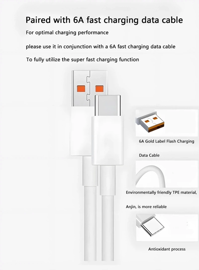 Neue 90W USB Typ C Ladegerät Schnelle Lade Datenkabel USB Telefon Ladegerät Adapter Eu Stecker Adapter Für Xiaomi – Detail 6