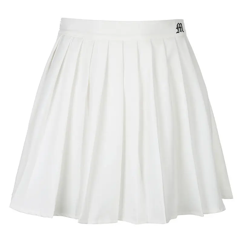 Minifaldas plisadas bordadas de cintura alta, Falda corta blanca informal, estilo Preppy coreano, falda europea y americana de verano