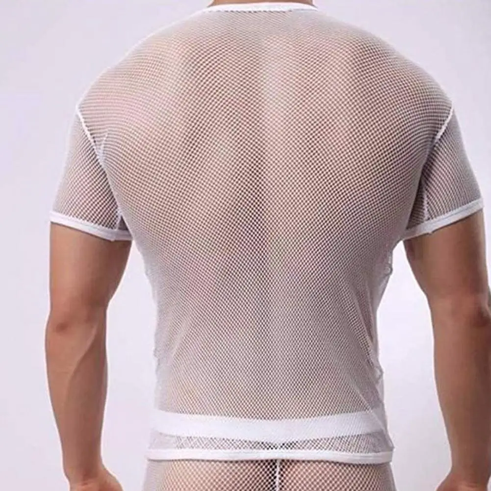Men T-shirt Mesh Breathable Men See Through Top Transparent O-neck Long Sleeve Sexy Streetwear For Sports Nightclub Men Clothing