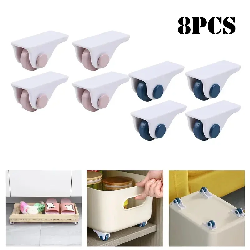 

4/8pcs Storage Box Roller Wheels For Furniture Household Directional Pulley Self-adhesive Wearable Storage Box Bottom Caster