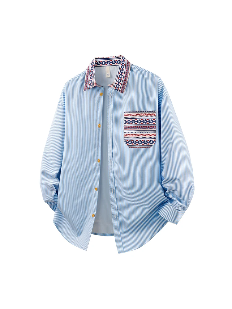 

Color Blo Casual Men's Long Sve irt Faionable Loose Fit Autumn Outerwear Polyester Fiber Regular Length Button up