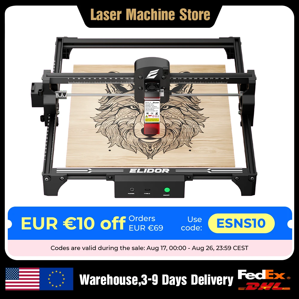 ELIDOR Z6 6W Laser Engraver Machine CNC Wood Marking Cutter 300X300mm Laser Cutting Machine Diode for Home DIY Logo Engraving