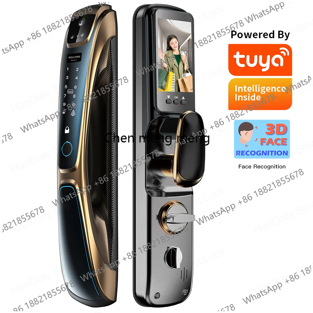 Automatic Fingerprint Electronic Digital Tuya 3D Face Recognition Door Lock Smart Cards Keys Video Camera Lock For Home