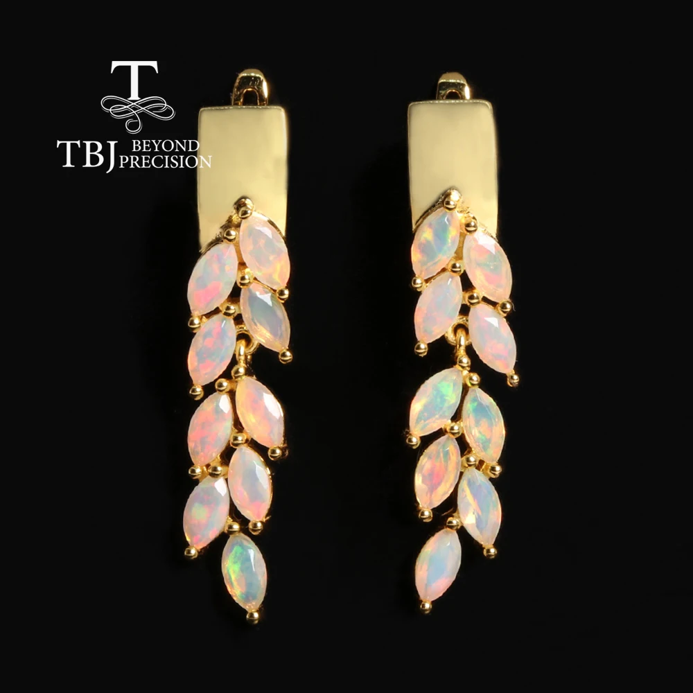 

Серьги из стерлингового серебра 925 пробы, великолепный дизайн, октябрьский камень, натуральный опал, желтое серебро 18 карат, подарок на день рождения для женщин и девочек