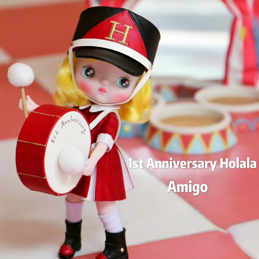 HOLALA 1st Anniversary Amigo Drummer Baby BJD Doll Gold Hair Love Heart Eyes Girl Figure Toy Customized Doll Fairy Town