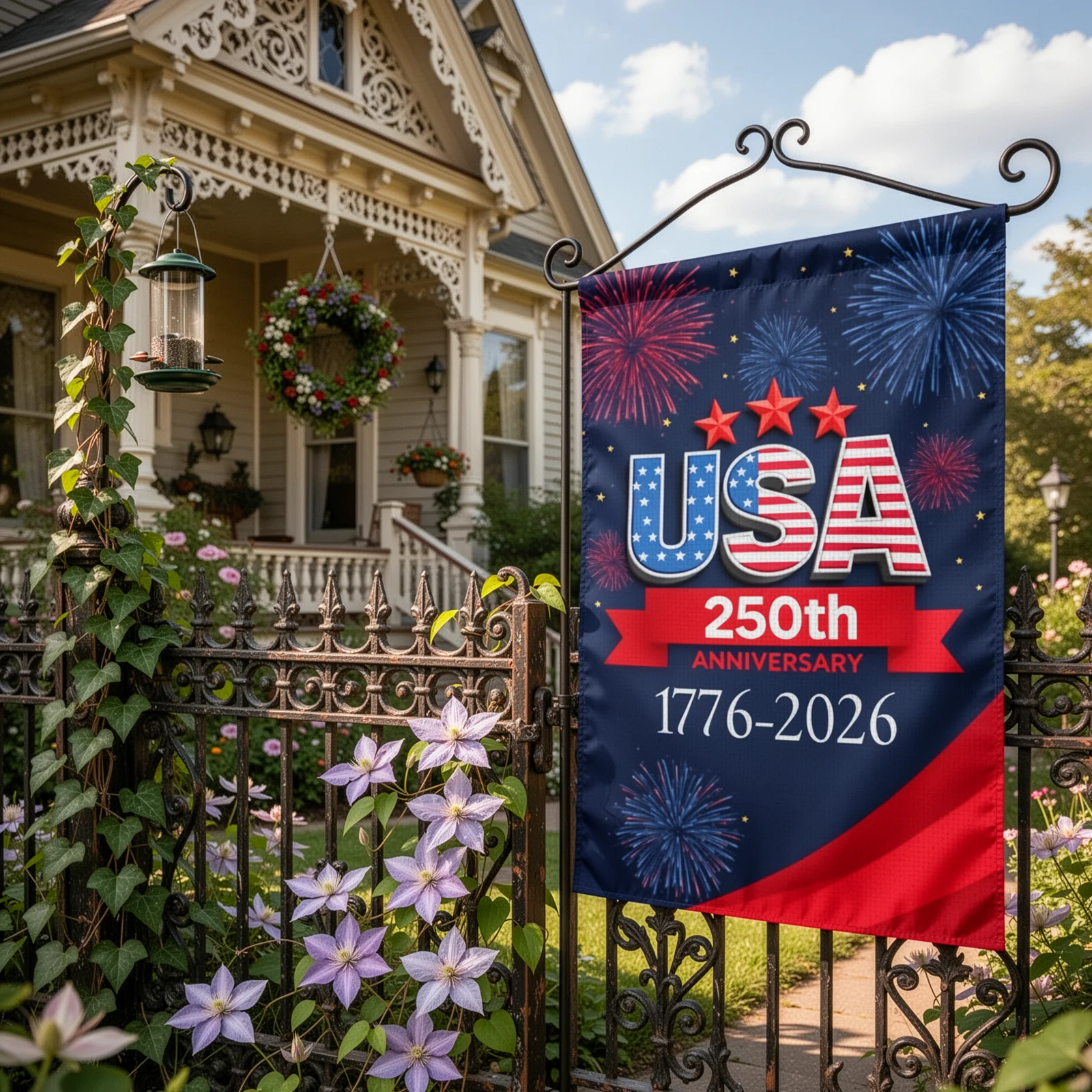 

250th US Independence Garden Flag Retro Patriotic Design USA 250th Memorial Flag American 250th Anniversary Banner For Outdoor