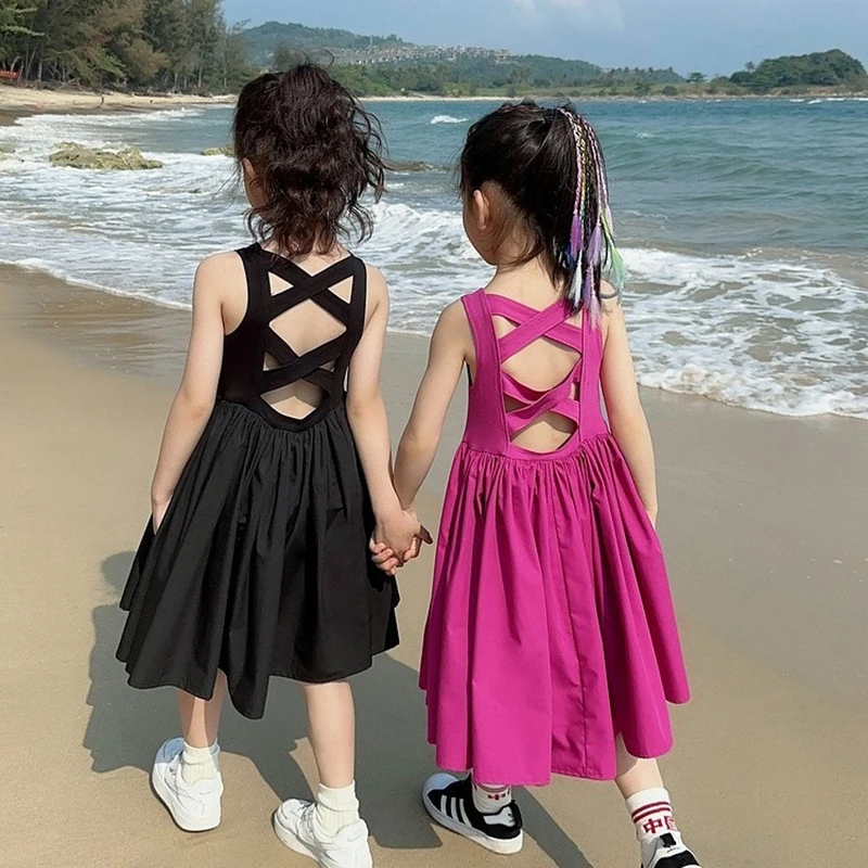 2 3 4 5 6 7 8 Years Girls Dress 2023 Summer New Fashion Party Little Princess Baby Dress For Girls Backless Dresses Kids Clothes