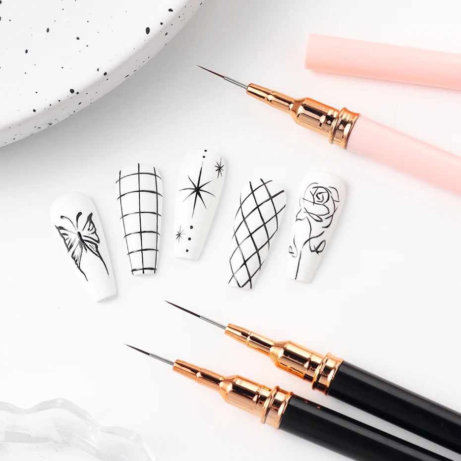 5개 네일 아트 라이너 브러쉬 세트 UV 젤 네일 브러쉬 키트 스트라이프 라인 페인팅 드로잉 플라워 패턴 펜 전문가용 매니큐어 도구