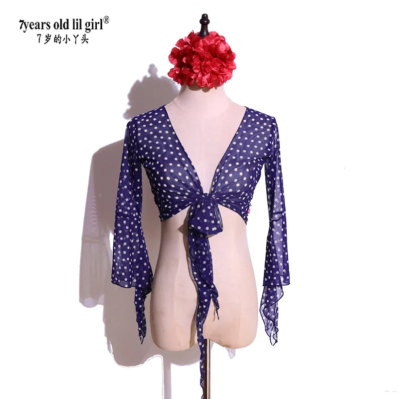 2025 danse du ventre boléro maille haut chemisier évasé femmes Sexy femme vêtements couleur CF89