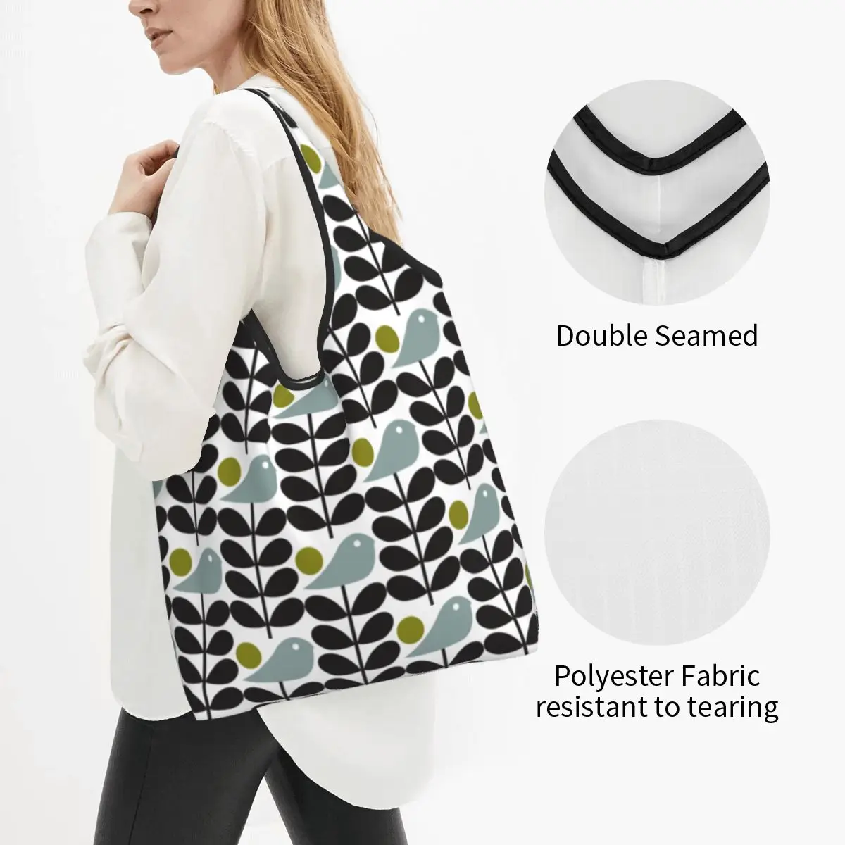 Funny Print Orla Kiely Birds Tote Shopping Bag Portable Shopper Shoulder Scandinavian Flowers Handbag