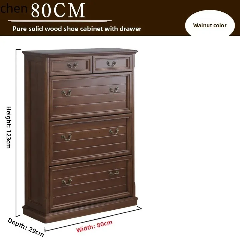 Solid Wood Flip Bucket Small Apartment Entrance Shoe Cabinet Doorway Household Entryway Hallway StorageN10