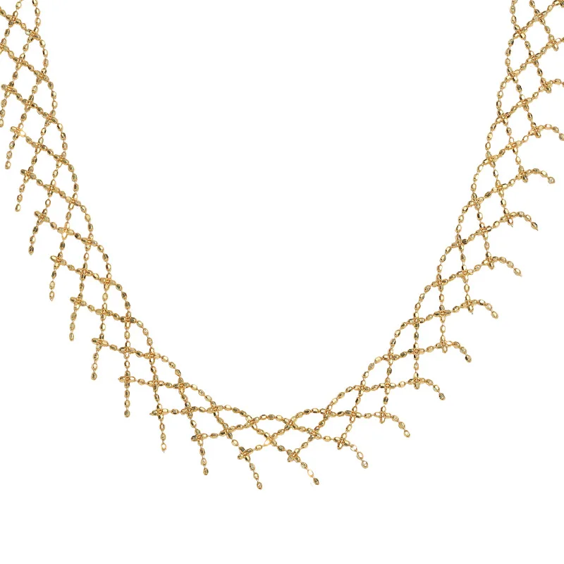 Snqp Chinese Style Auspicious Gold Plated Eyelash Lace Woven Mesh Adjustable Clavicle Necklace Retro Palace Style Fortune Bringi