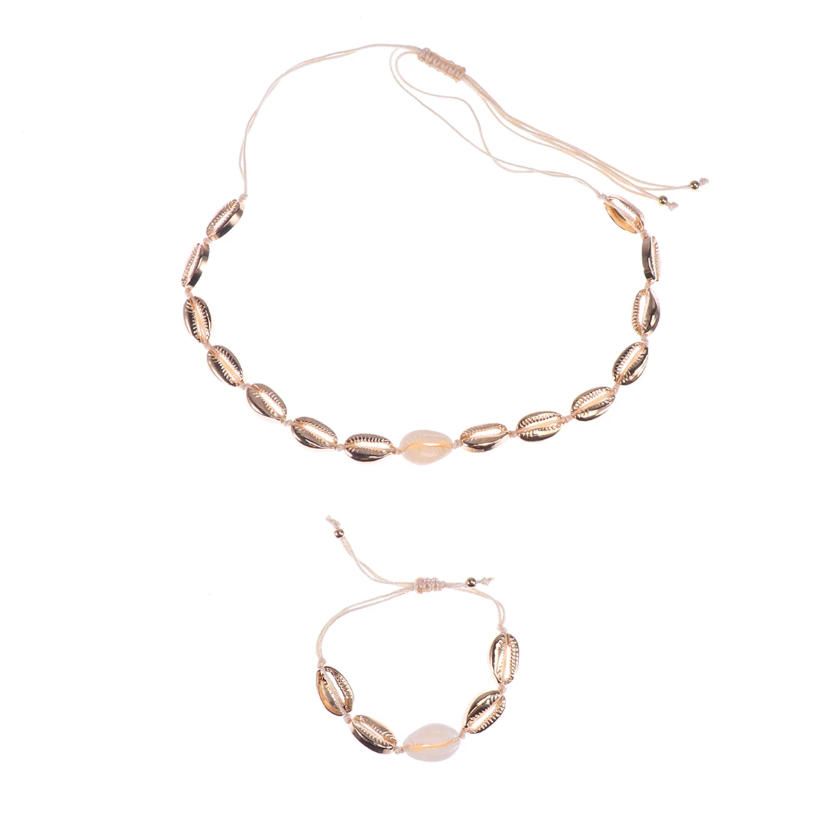 

2 Pcs Choker Necklaces for Woman Shell Bracelet Women Seashell Jewelry Conch Alloy Golden Women's Chokers Beach Cord Miss