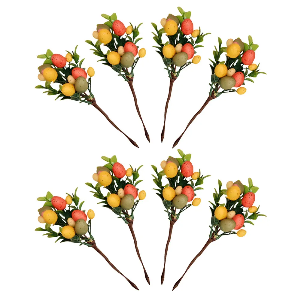 

8pcs Decoration Artificial Flower Green Leaf Spring Floral Bunch Simulated Branches Vase Foam Easter Eggs Decor Home Spring