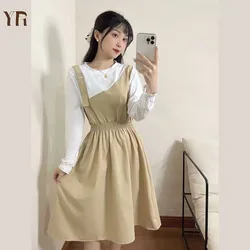 Sweet O-Neck Spliced Shirring Fake Two Pieces Midi Dress Female Clothing 2024 Spring New Loose Butterfly Sleeve Casual Dresses