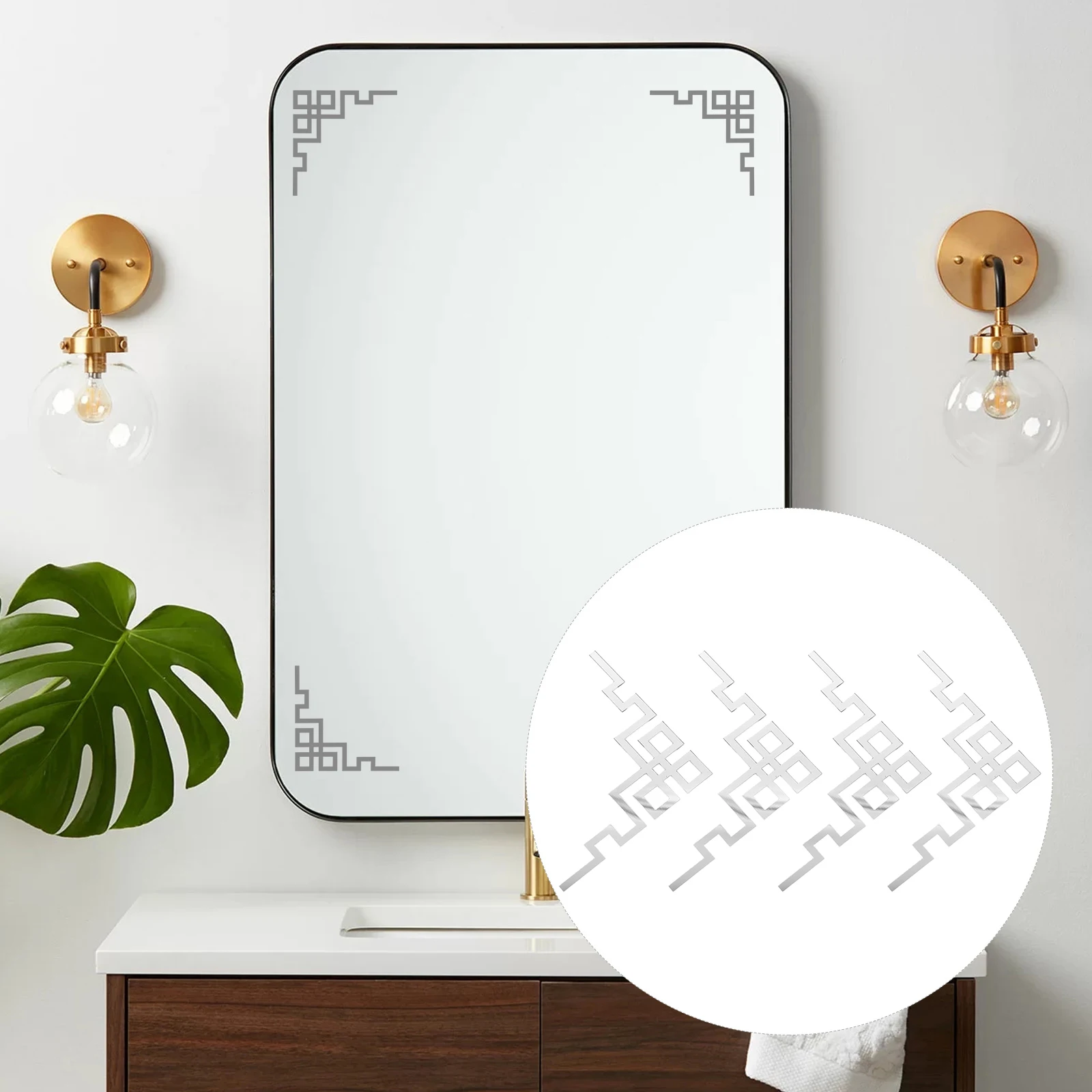 

4Pcs Mirror Frame Border Stickers for Furniture Walls Easy to Use Practical Design Mirror Decals Cabinet Stickers