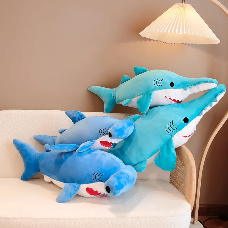 60-100cm Plush Hammerhead Blue Shark Plush Toys Simulation Shark Dolls Stuffed Soft Animal Pillow for Children Kids Gift