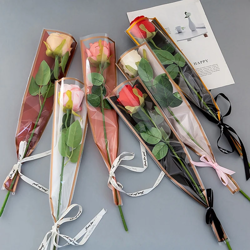 

50 PCS Single Rose Sleeves Flower Wrapping Bag Bouquet Packaging Bags Floral Wrappers Plastic For Valentine's Day