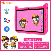 BDF-Tablette Android 13 pour enfants, extension 1 To, 4 Go de RAM, 64 Go de ROM, WiFi 5G, batterie 4000mAh, appareil photo touristique, cadeau pour enfants, logiciel pour enfants, 7 pouces 1