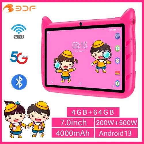 BDF-Tableta de 7 pulgadas para niños, Tablet con Android 13, 4GB de RAM, 64GB de ROM,1TB de expansión, WiFi 5G, batería de 4000MAH, cámara Dual, Software de regalo para niños