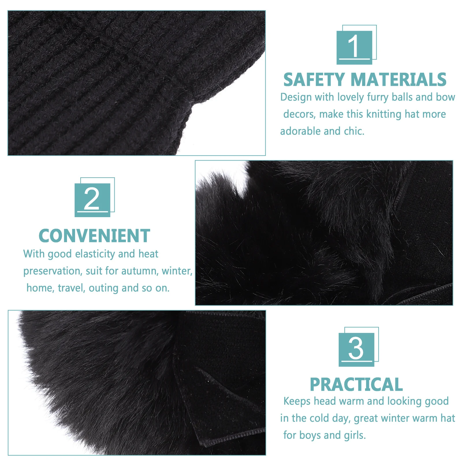 

Kids Bow Knitting Hat Children Knitted Double Balls Baby Bonnet Warm Toddler Hats