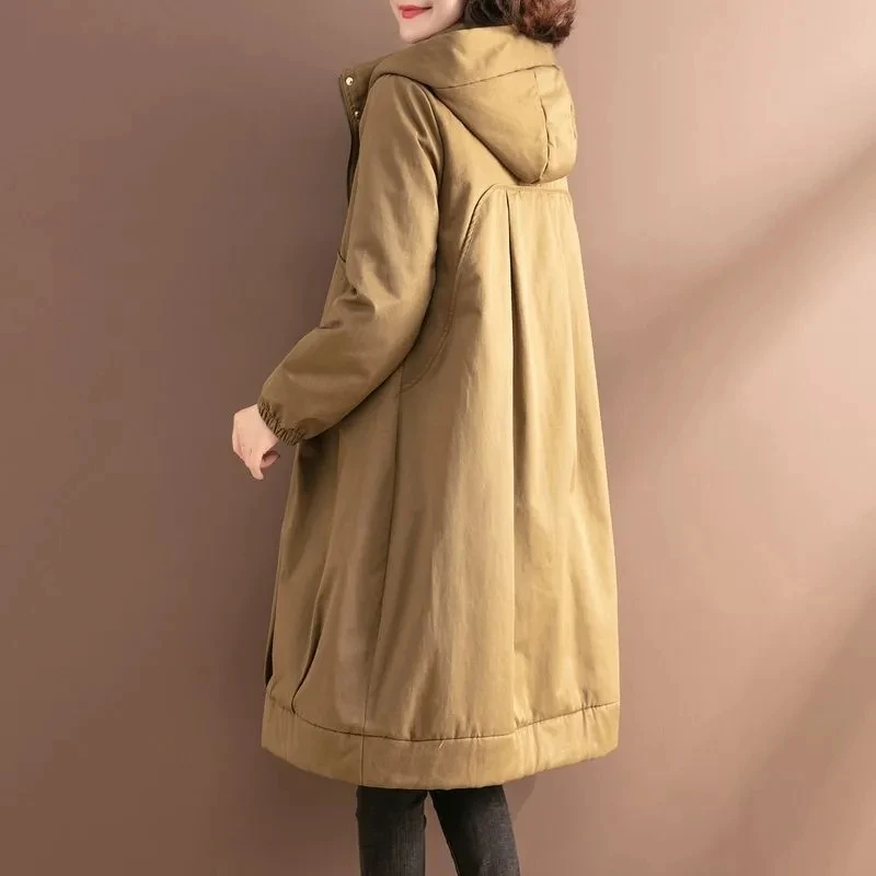 Oversized Plush Thick Parker Winter 2025 New Fashion Women's Loose Cotton Hooded Coats Female Casual Long Windbreaker Overcoat
